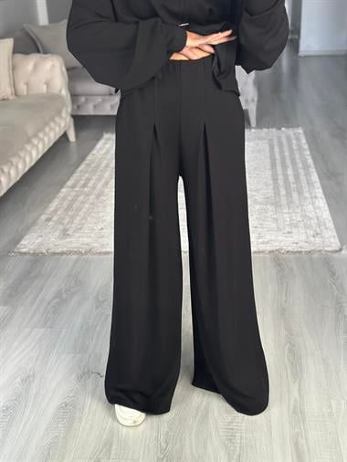 Siyah Tasarım Kemerli Modal Kadın İkili Takım