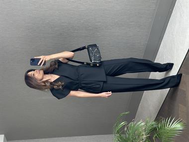 Siyah Tasarım Yelek Pantolon Kadın Takım