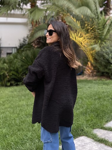 Siyah Teddy Kuzu Kıvırcık Kadın Gömlek