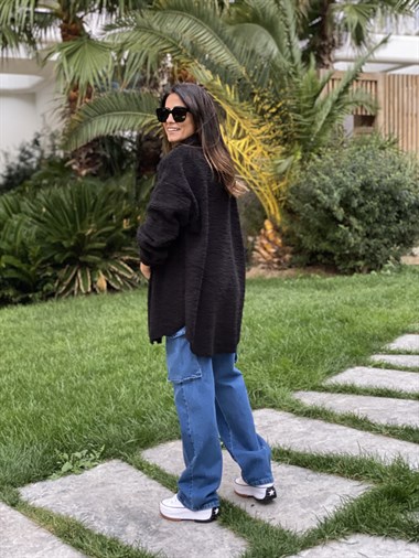 Siyah Teddy Kuzu Kıvırcık Kadın Gömlek