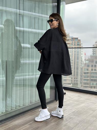Siyah Tek Cepli Oversize Kadın Gömlek