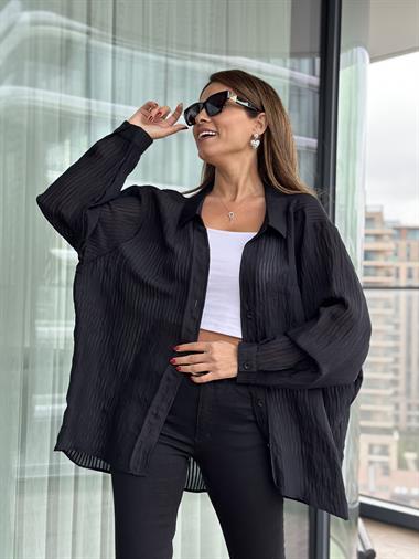 Siyah Tek Cepli Oversize Kadın Gömlek