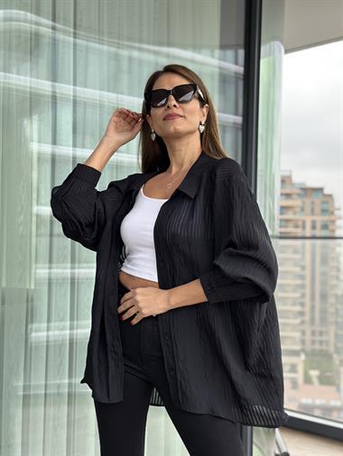 Siyah Tek Cepli Oversize Kadın Gömlek