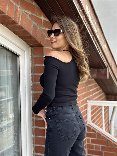 Siyah Tek Omuz Biyeli Kaşkorse Kadın Bluz