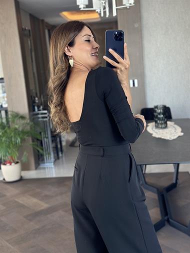 Siyah Tek Omzu Ayarlanabilir Askılı Tül Detay Kadın BodySuit