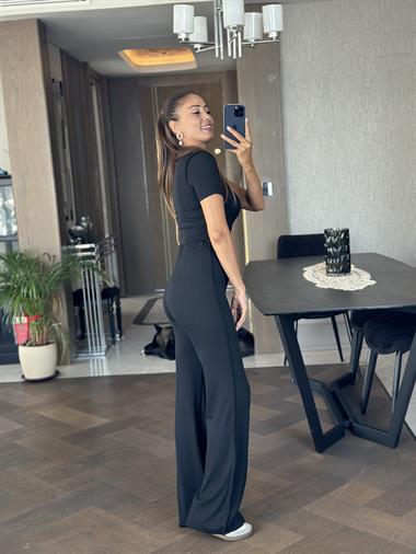 Siyah Ters Dikiş Detay Body Pantolon Kaşkorse Kadın Alt Üst Takım