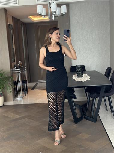 Siyah Triko Bluz Etek Kadın Alt Üst Takım