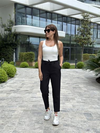 Siyah Tünelli Atlas Kadın Pantolon