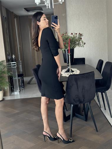 Siyah U Yaka Fakir Kol Kadın Elbise