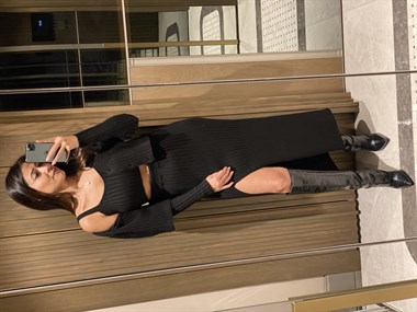 Siyah Üçlü Eteği Yırtmaçlı Triko Kadın Takım