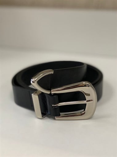 Siyah Ucu Gümüş Metal Detaylı Kadın Kemer