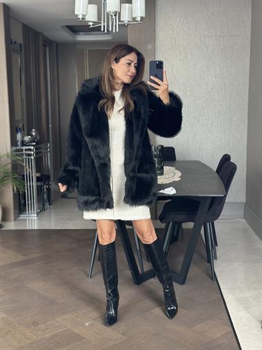 Siyah Uzun Boy Lolita Kadın Kürk Mont