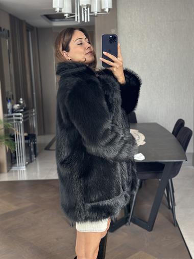 Siyah Uzun Boy Lolita Kadın Kürk Mont