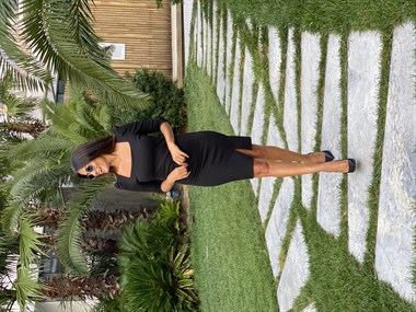 Siyah Uzun Kol Kare Yaka Prenses Kadın Elbise