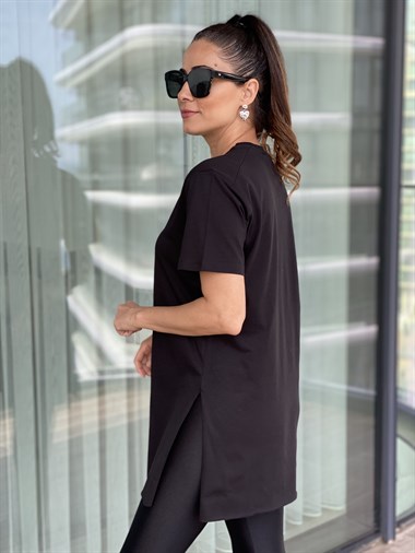 Siyah V Yaka Basic Kadın Tshirt 