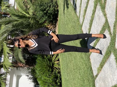 Siyah V Yakası Çizgili Merserize Kadın Bluz