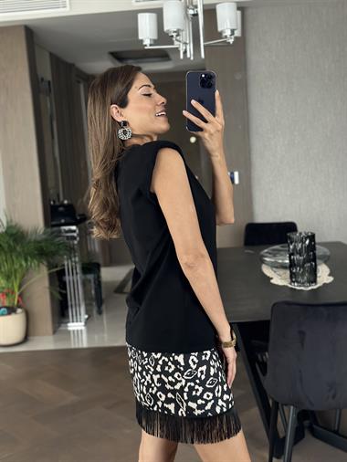 Siyah Vatkalı Basic Kadın T-Shirt