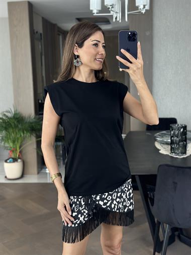 Siyah Vatkalı Basic Kadın T-Shirt