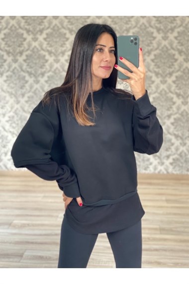 Siyah Waffle Sweatshirt