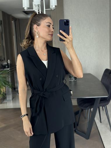 Siyah Yelek Pantolon Kadın İkili Takım