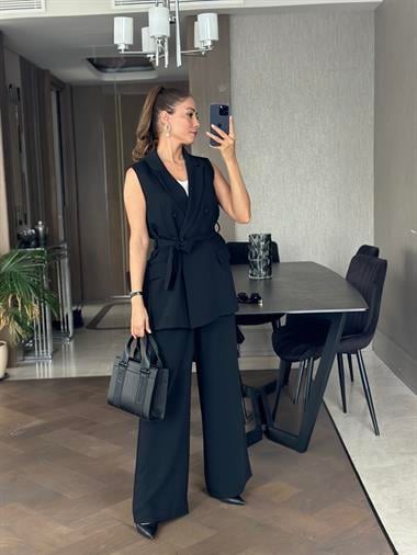 Siyah Yelek Pantolon Kadın İkili Takım