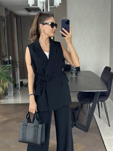 Siyah Yelek Pantolon Kadın İkili Takım
