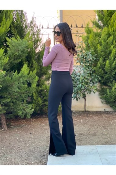 Siyah Yırtmaçlı İspanyol Paça Kumaş Pantolon