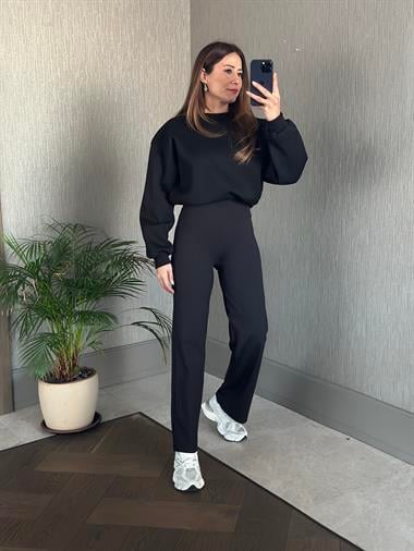 Siyah Yüksek Bel Cepsiz Kadın Yürüyüş Pantolon