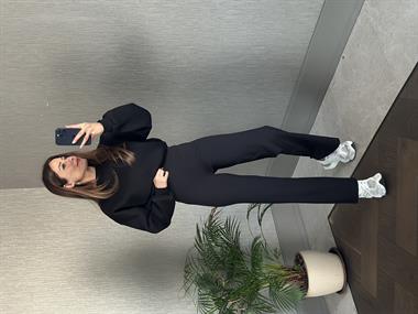 Siyah Yüksek Bel Cepsiz Kadın Yürüyüş Pantolon