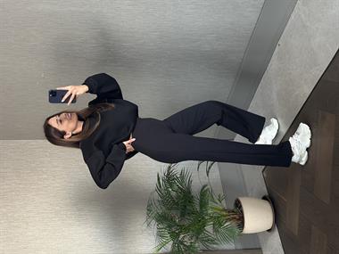 Siyah Yüksek Bel Cepsiz Kadın Yürüyüş Pantolon