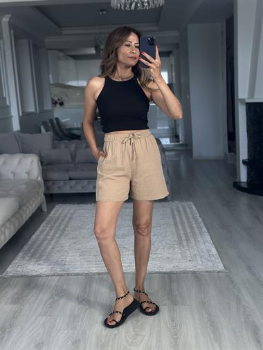 Siyah Yüzücü Yaka Crop Top Kadın Body