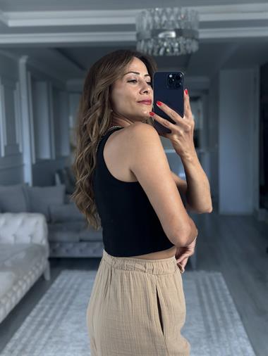 Siyah Yüzücü Yaka Crop Top Kadın Body