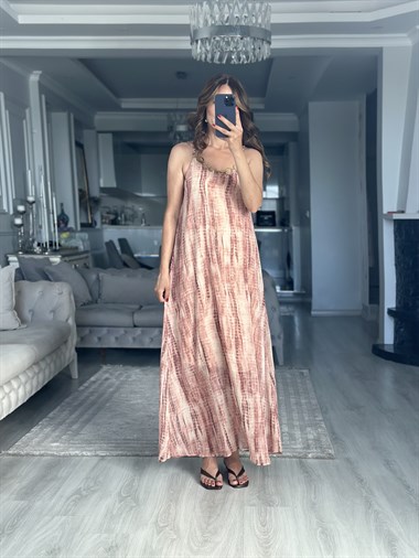 Somon Halka Aksesuarlı Askılı Maxi Boy Kadın Elbise