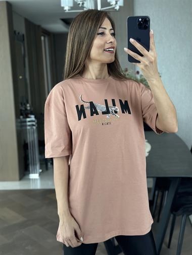 Somon Mılan Yazı Baskılı Kadın T-Shirt