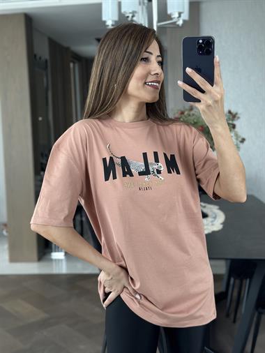 Somon Mılan Yazı Baskılı Kadın T-Shirt