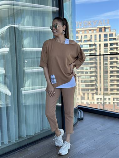 Taba Armalı Dar Paça Bürümcük Üçlü Kadın Takım