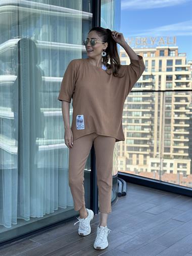 Taba Armalı Dar Paça Bürümcük Üçlü Kadın Takım