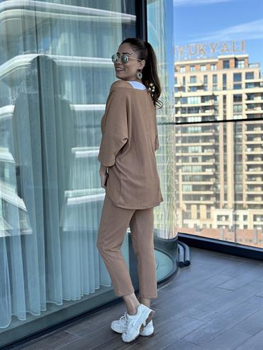 Taba Armalı Dar Paça Bürümcük Üçlü Kadın Takım