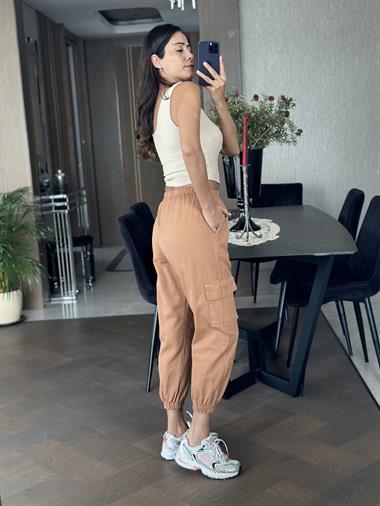 Taba Bel Ve Paça Lastikli Komando Kadın Pantolon