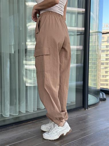 Camel Cebi Kapaklı Paça Bağcıklı Paraşüt Kadın Pantolon