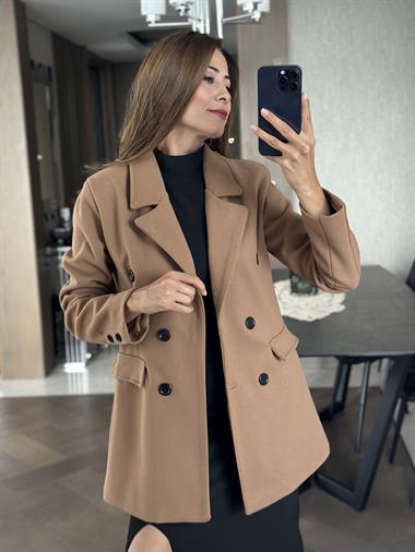 Taba Düğmeli Kaşe Blazer Kadın Ceket