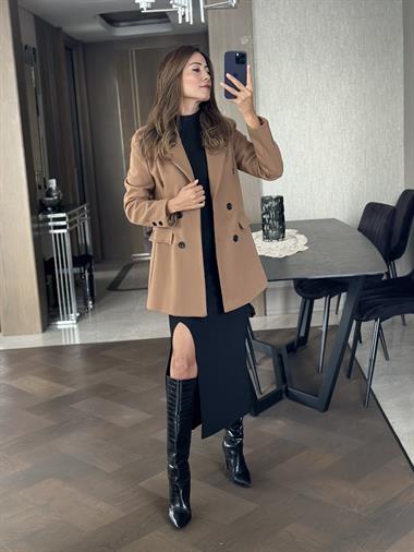 Taba Düğmeli Kaşe Blazer Kadın Ceket