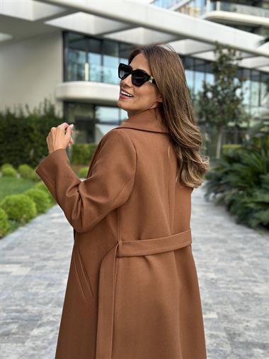 Taba Kuşaklı Bornoz Model Kaşe Kadın Kaban