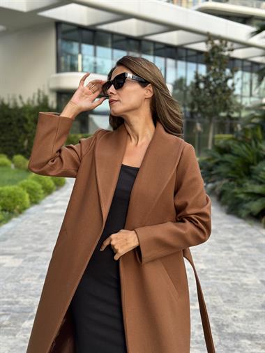 Taba Kuşaklı Bornoz Model Kaşe Kadın Kaban