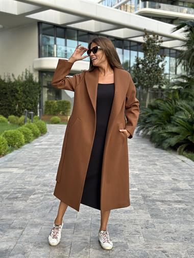 Taba Kuşaklı Bornoz Model Kaşe Kadın Kaban