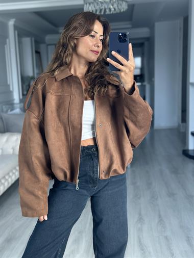 Taba Süet Apoletli Balon Kadın Ceket