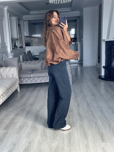 Taba Süet Apoletli Balon Kadın Ceket