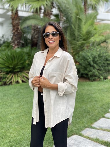 Taş Arka Roba Örme Flam Keten Kadın Gömlek