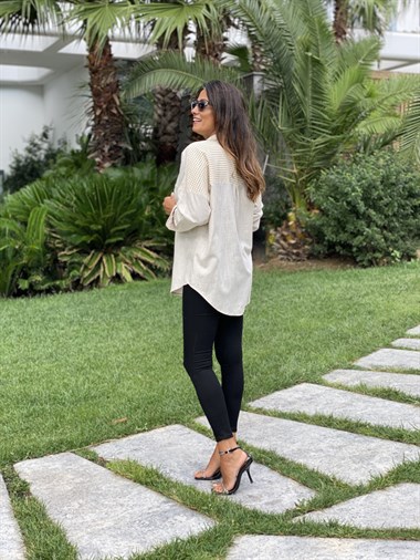 Taş Arka Roba Örme Flam Keten Kadın Gömlek