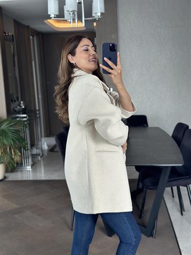 Taş Balıksırtı Oversize Kadın Kaşe Kaban